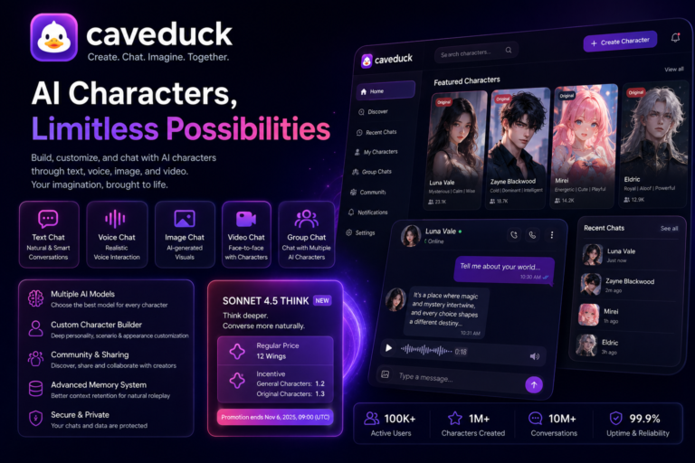 caveduck ai platform UI dashboard and custom bot creation workflows review
