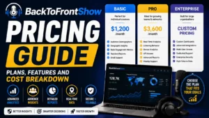 Explore BackToFrontShow pricing, subscription plans, analytics features, costs, billing options, pros, cons, and enterprise pricing details.