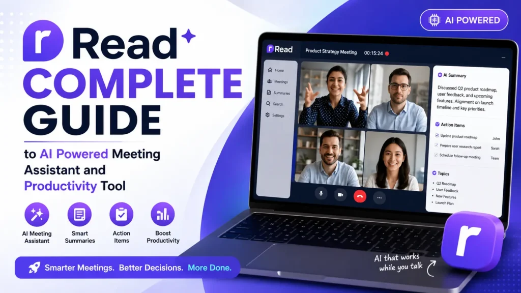 Read AI meeting assistant platform showing transcription summary and engagement analytics dashboard